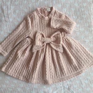 Baby Mock Neck Bow Dusty Pink Dress